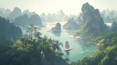 俯瞰迷雾热带群岛群峰