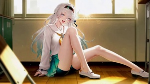 教室阳光银发美少女流萤