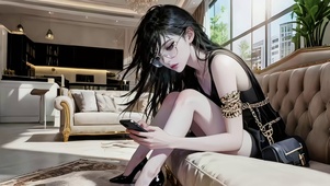 豪华客厅高挑戴眼镜看手机美女2
