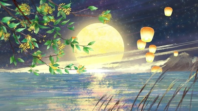 月亮中秋节河灯中元节夜空风景