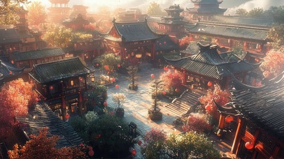 俯瞰秋日古城美景