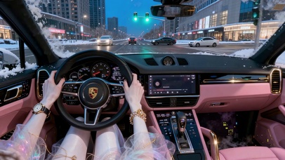 保时捷长腿富婆少女开车