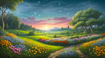 唯美插画田园日出