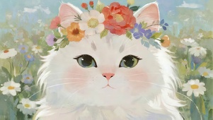 鲜花白猫