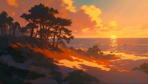落日海岛海滩