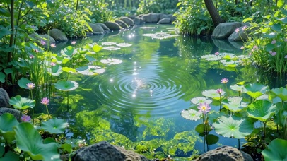 夏日荷塘的阳光涟漪