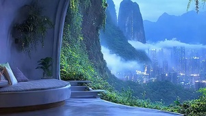 山洞外风景带鱼屏