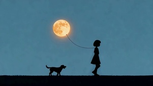 动漫小清新女孩与狗的月光散步