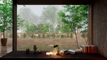 4K唯美治愈清新雨天木屋