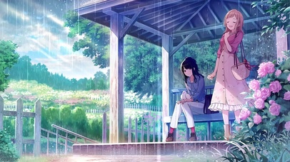 避雨的女孩