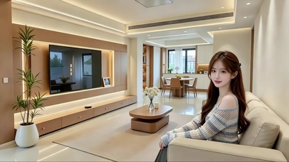 精致客厅坐在沙发上的清纯美女