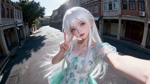 银发少女游小镇