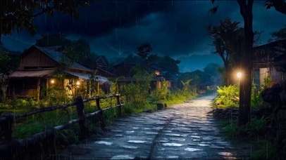 夜晚雨天乡村小路