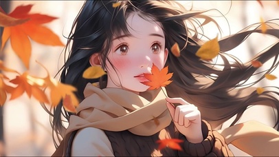 唯美秋叶女孩插画