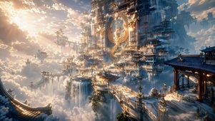 云端古风仙宫日出盛景