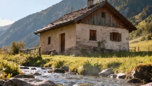 护眼蓝天白云房屋溪流双屏