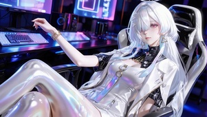 霓虹电竞房的白发少女莫宁