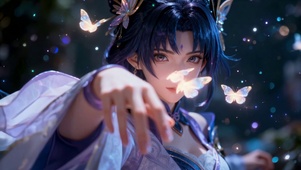 梦幻蝴蝶蓝发古风美少女