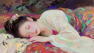 彩绘画中休憩的美女