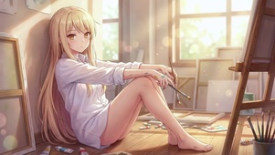 艺术角落的少女