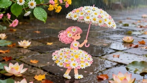 雨天鲜花女孩