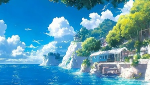 白云树木海景带鱼屏