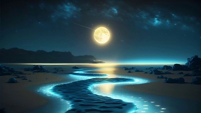 4K夜月沙滩