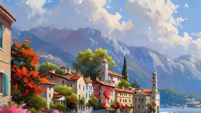 白云树木海景带鱼屏