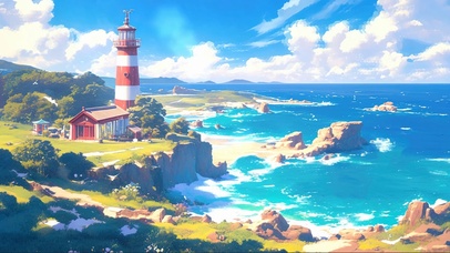 蓝天阳光海岛灯塔