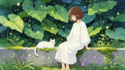 白裙少女与小白猫
