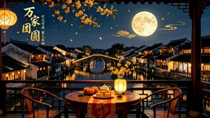 万家团圆中秋江南夜景