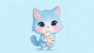 拿着兔娃娃猫咪