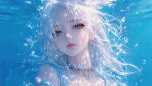 蓝色海洋白皙女孩