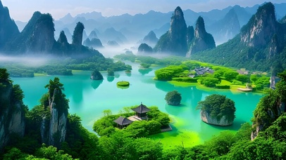 绿色护眼喀斯特地貌山水