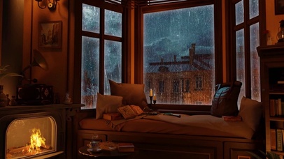 舒适雨夜壁炉房间卧室