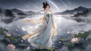星空下的荷塘