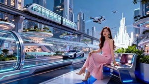 现代科技城市里生活的美女