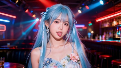 霓虹酒吧蓝发清纯美少女