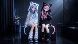 蓝粉猫耳双子二次元美少女