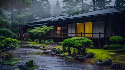 烟雨中的别墅山庄
