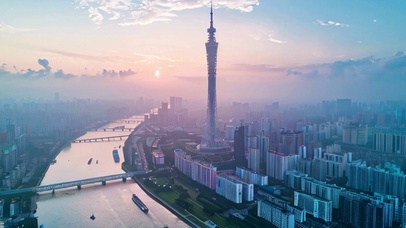 夕阳广州广州塔小蛮腰城市图