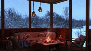 风雪篝火小屋