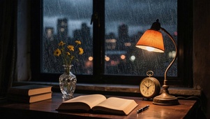 【雨景】夜雨中的书桌前