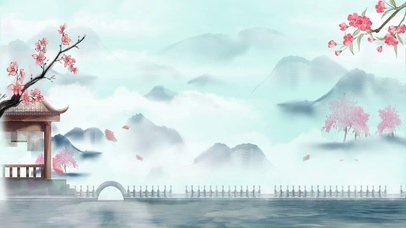 中国风蓝白色浪漫风景水墨风