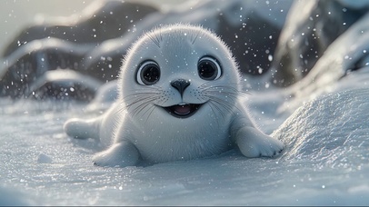 冬日雪地小海豹