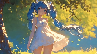 蓝发双马尾少女