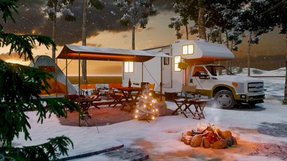 冬雪海边房车露营