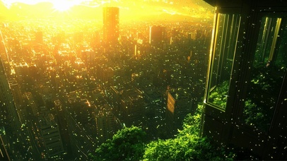 高空俯瞰城市黄昏落日