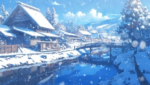 晴朗雪中小镇