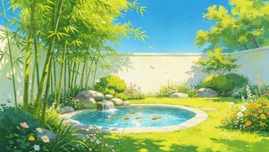 竹林小池塘